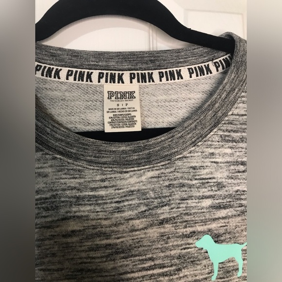 Victoria's Secret PINK Gray and Mint Green Long Sleeve Crew Neck Sweatshirt - Picture 4 of 4